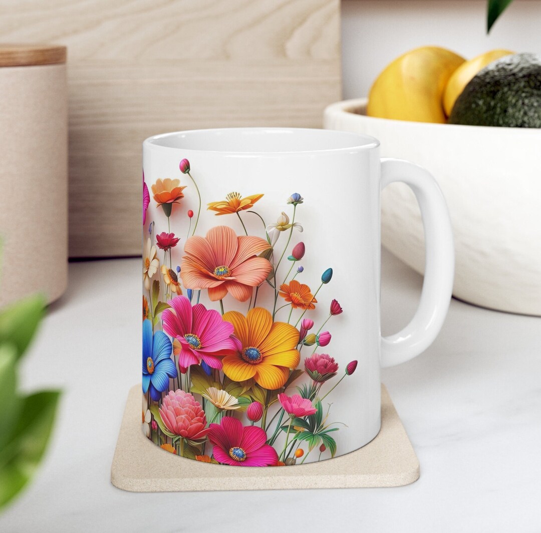 Floral Coffee Mug 3D Flowers Illusion Mug Botanical Cottagecore Teacup ...