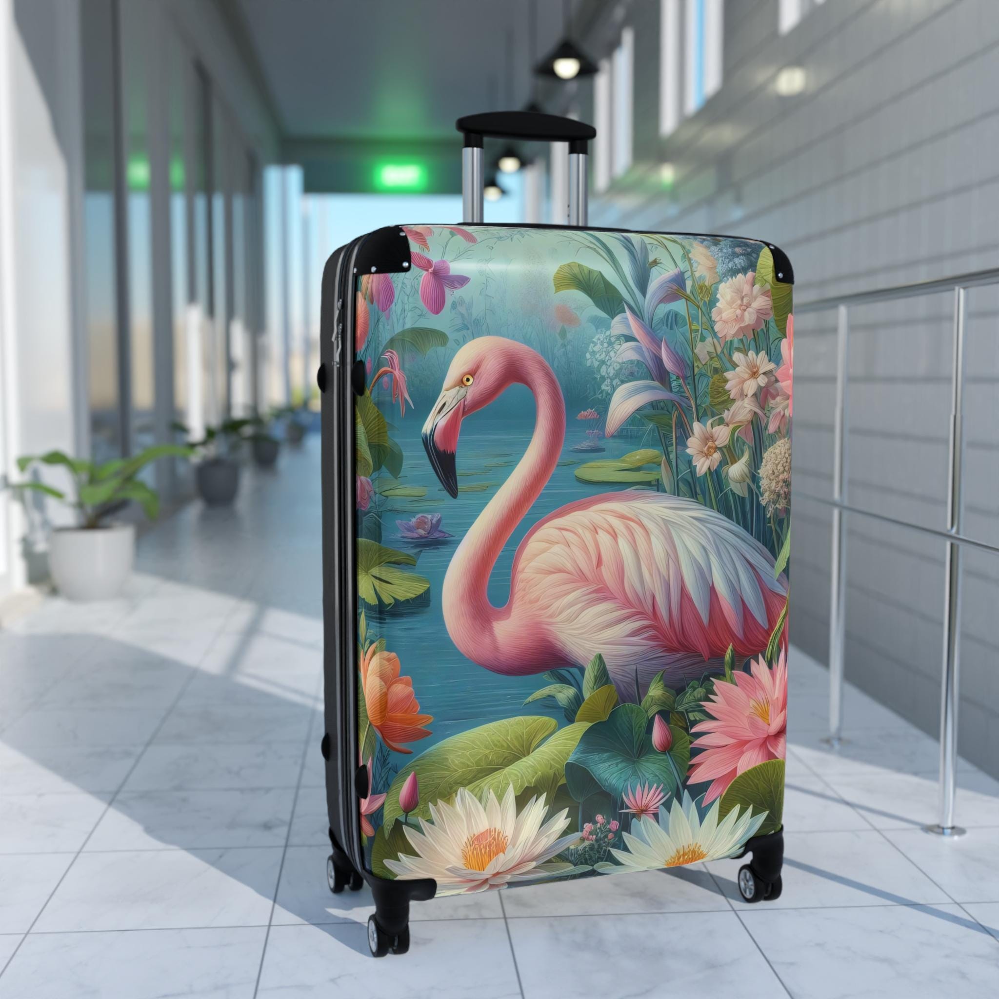 Flamingo and Waterlilies Suitcase - Rolling Luggage Hard Shell