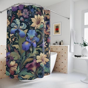 Floral Shower Curtain William Morris Inspired Home Decor Botanical Bathroom Decor Dark Cottagecore  Bath Curtain Flowers Housewarming Gift