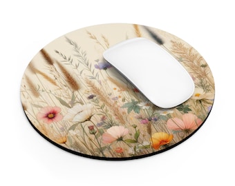 Wildflowers Mouse Pad Vintage Style Botanical Mousepad Round or Rectangular Watercolor Flowers Mousepad Floral Art Office Accessory Gift