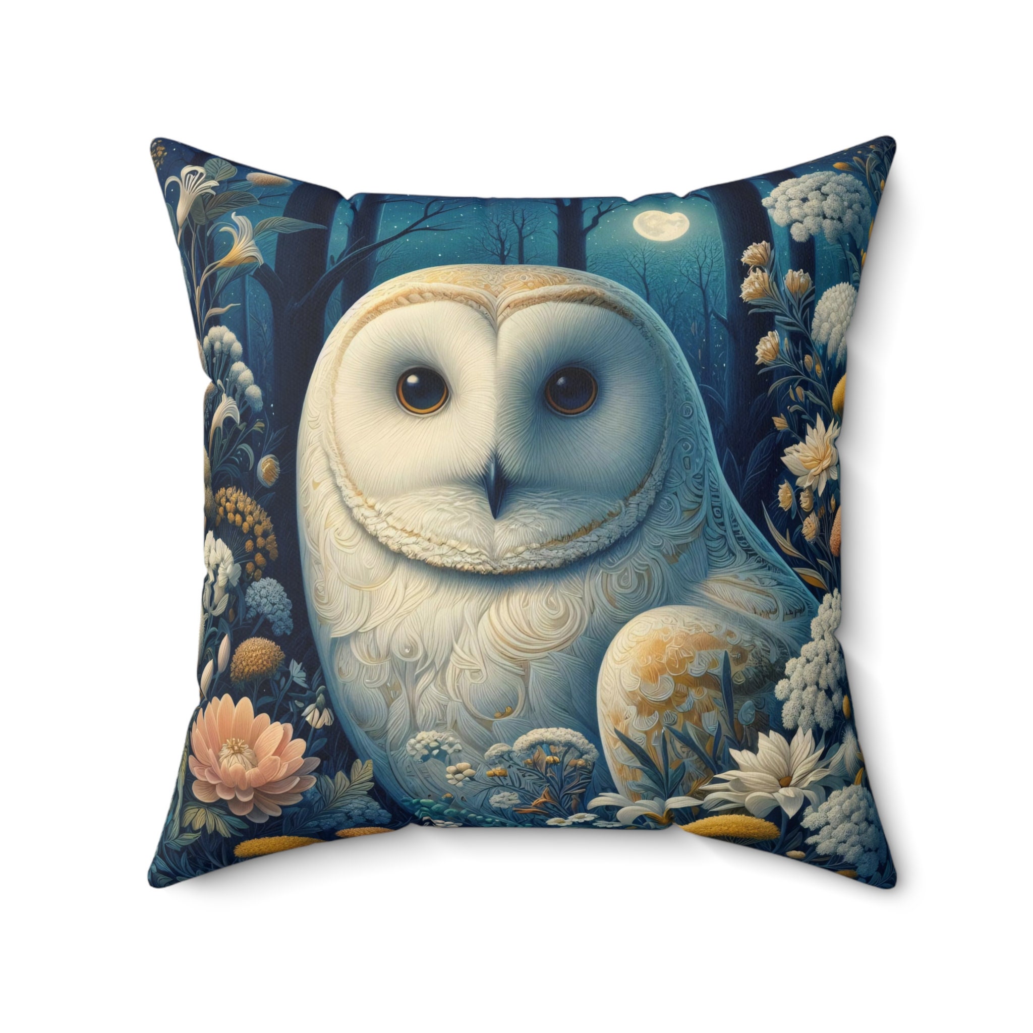 Barn Owl Pillow William Morris Inspired Night Owl Design Cushion Forest Owl Throw Pillow Rustic Home