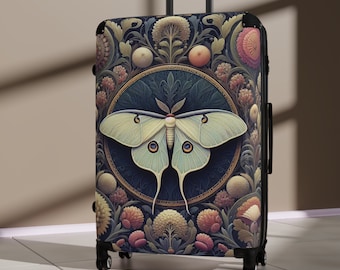 Luna Mottenkoffer Rollgepäck Hartschalenkoffer mit Rädern Vintage Blumenornament und Mottenmuster Luxus Reisetasche Geschenk für Sie