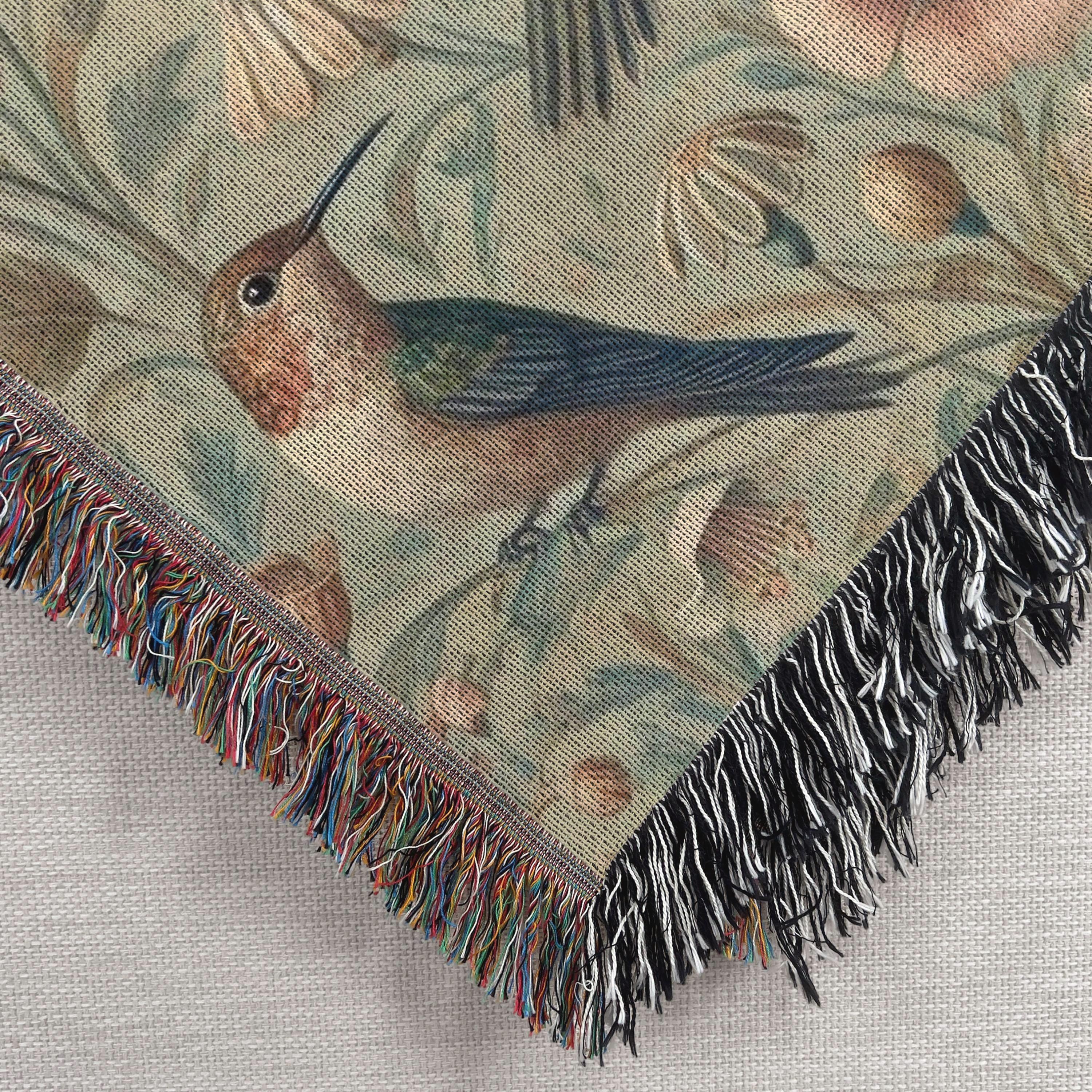 Hummingbirds Woven Blanket - William Morris Inspired 100% Cotton