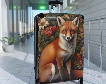 Forest Fox Koffer Rollgepäck Hartschalenkoffer mit Rollen William Morris Vintage Blumen und Fuchs Luxus Reisetasche Geschenk für Sie