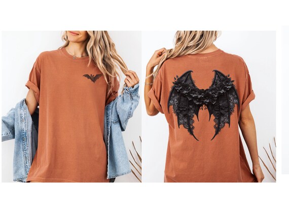 Bat Wings T-shirt - Black Lace Floral Wings Shirt, Comfort Colors