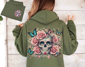 Sweat à Capuche Rose Avec Crâne De Sucre Et Roses – Thème Jour Des Morts, Tailles S à 3XL, Neuf Avec étiquettes