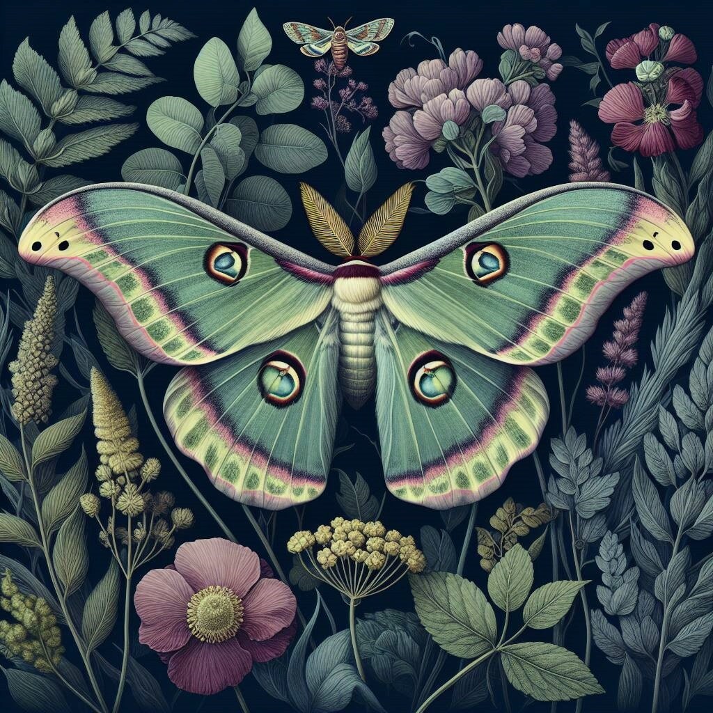 Luna Moth Pillow William Morris Inspired Night Moth Cushion Botanical ...