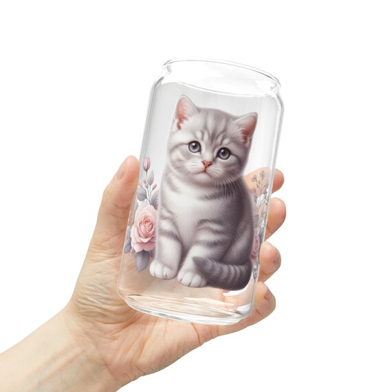 MESNEY Tasse En Verre Avec Infuseur Et Couvercle 480ml - Chat Mignon Sakura - Borosilicate Résistant à La Chaleur, Idéale Pour Thé En Vrac Et Cadeau Femme