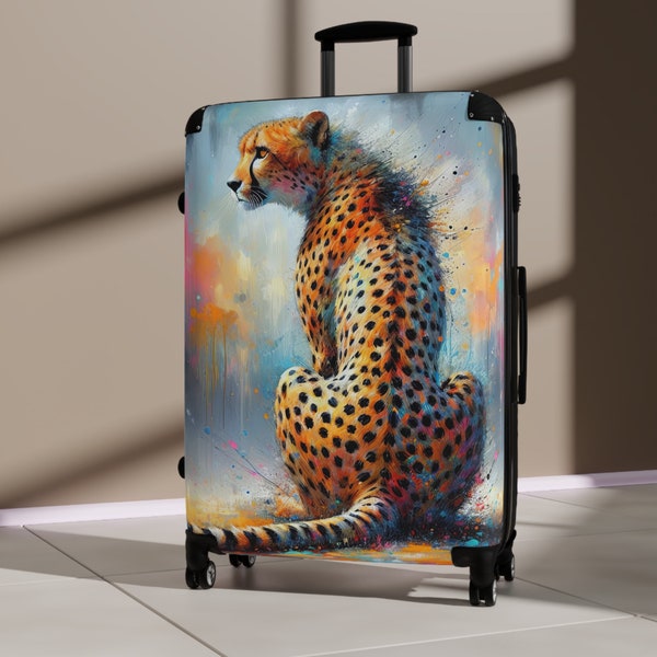 Cheetah Painting Suitcase Rolling Luggage Hard Shell Suitcase With Wheels Modern Art Cheetah Luxury Travel Bag Colorful Wild Cat Gift