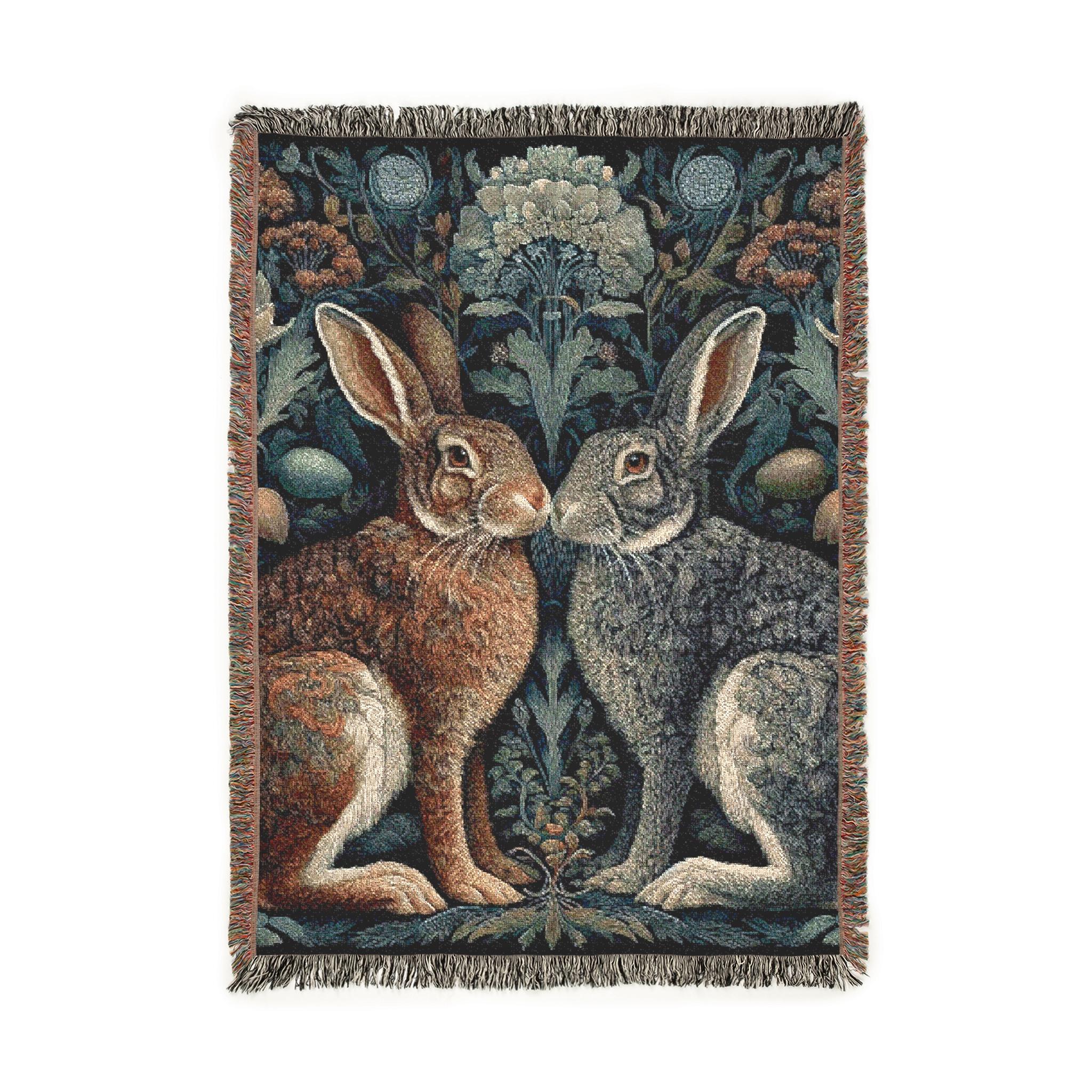 Two Rabbits Woven Blanket William Morris Inspired 100% Cotton