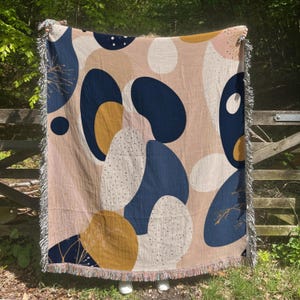 Abstract Woven Blanket 100% Cotton Mid Century Modern Art Inspired Home Decor Cottagecore Wall Tapestry Boho Botanical Throw Blanket Gift