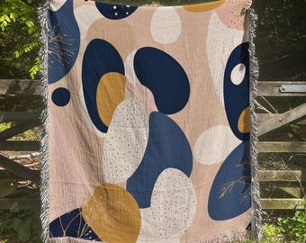 Abstrakte gewebte Decke 100% Baumwolle Mid Century moderne Kunst inspiriert Wohnkultur Cottagecore Wandteppich Boho Botanische Decke Geschenk