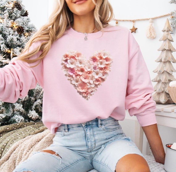 Süßes Blumenherz-Sweatshirt Valentines Heart Sweater 3D Blumen