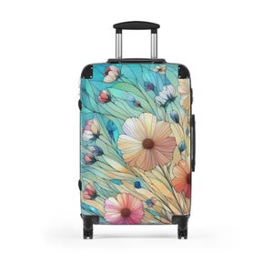 Wildflowers Stained Glass Effect Suitcase Rolling Luggage Hard Shell Suitcase With Wheels Floral Art Suitcase Carry On Luggage Gift for Her Medium