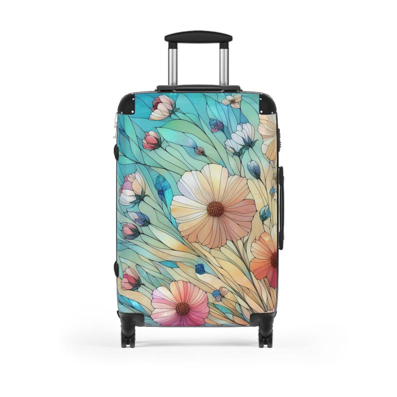 Wildflowers Stained Glass Effect Suitcase Rolling Luggage Hard Shell Suitcase With Wheels Floral Art Suitcase Carry On Luggage Gift for Her Medium