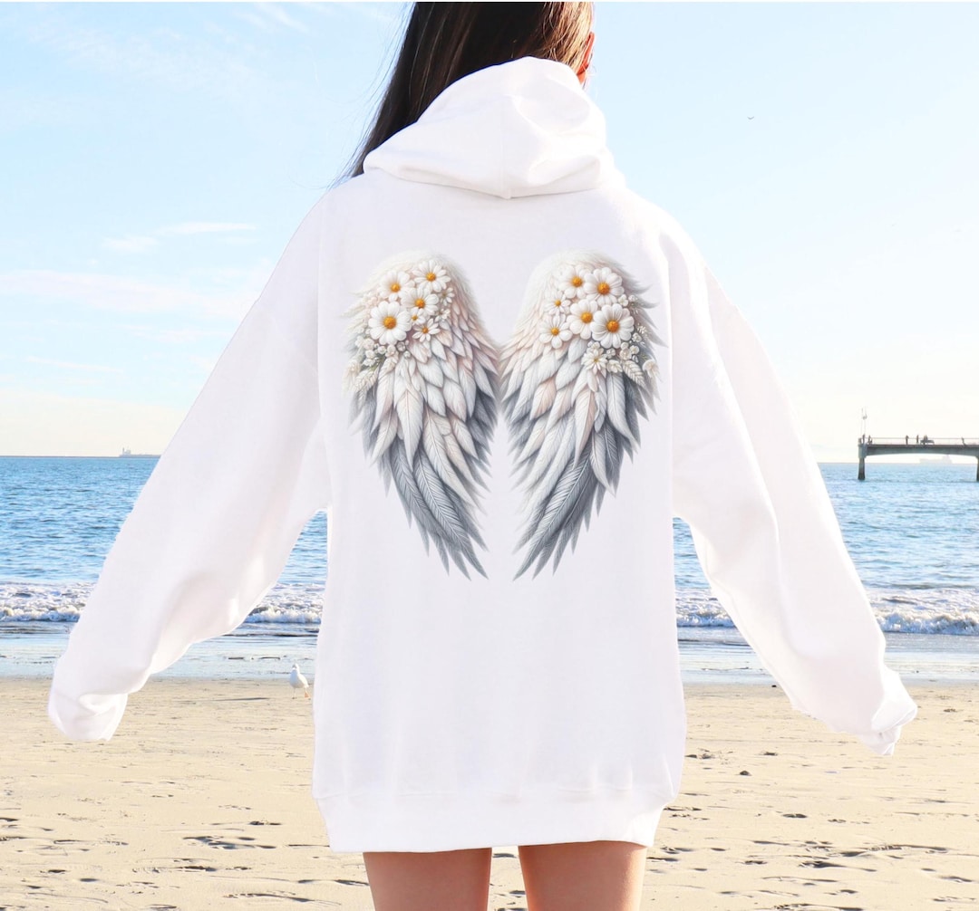 Angel Wings Maple Leaf Round Neck Long Sleeve Sweater