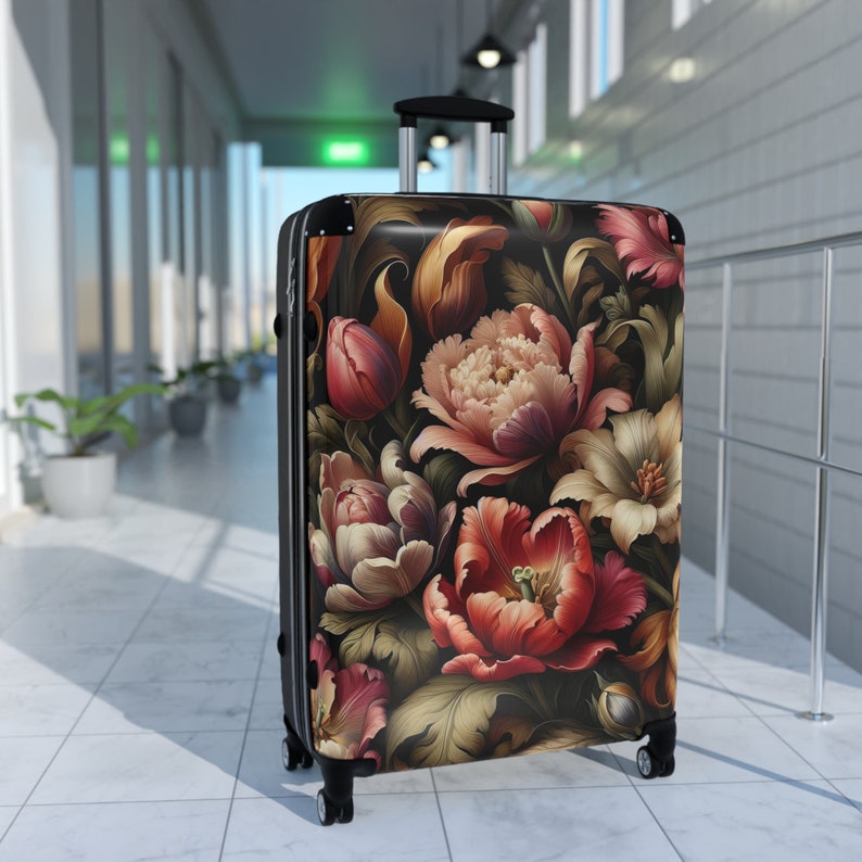 Maleta con ruedas Vintage Tulips Luggage Maleta rígida con ruedas Estampado de flores Maleta de viaje de lujo Regalo para ella imagen 10