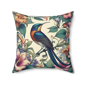 Colorful Sunbird Pillow William Morris Inspired Art Nouveau Tropical Bird Decorative Cushion Throw Pillow Home Decor Gift INSERT INCLUDED