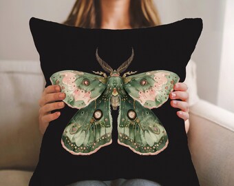 Boho Moth Woven Pillow Green Butterfly Home Decor Cotton Blend Moth Cushion Cottagecore Large Moth Throw Pillow Entomology Lover Home Gift
