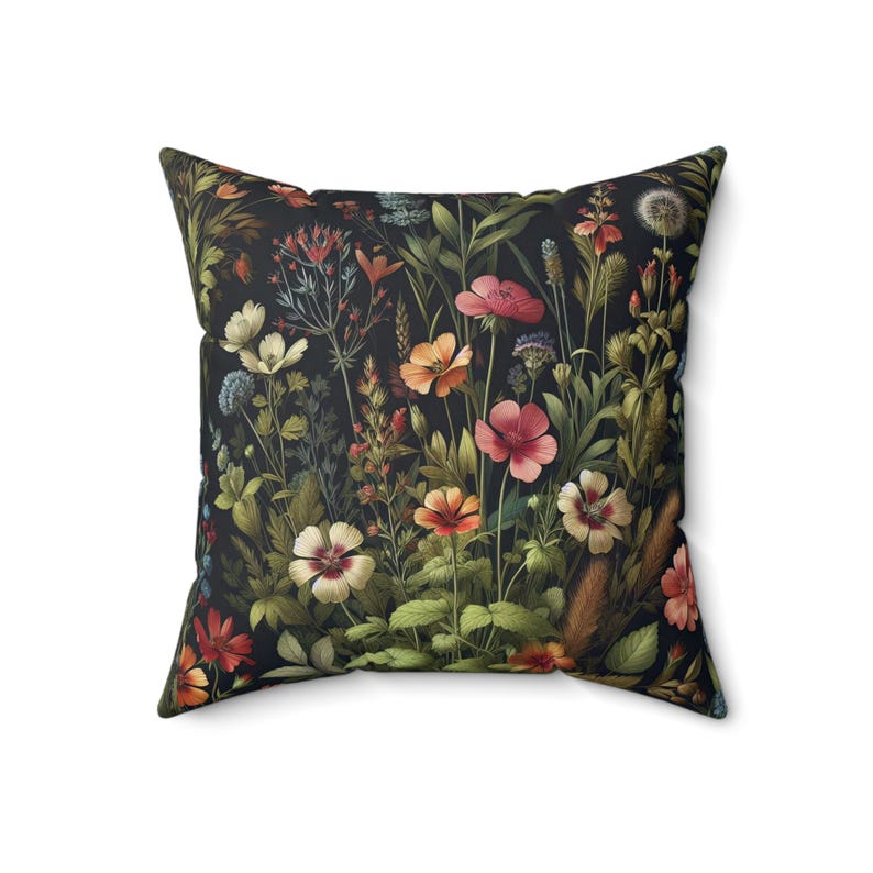 Coussin botanique foncé Fleurs sauvages Coussin Cottagecore Coussin vintage Style floral Fleurs maussades Décoration d'intérieur Cadeau INSERT INCLUS image 6