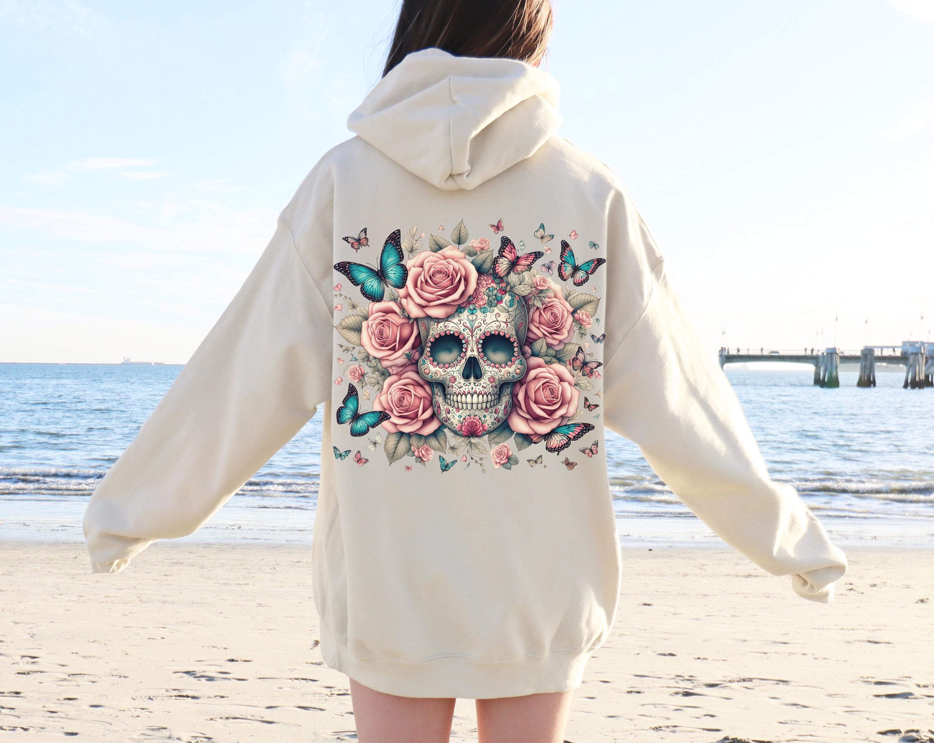 Generisch Rückenprint Hoodie Damen Totenkopf Kapuz Produktbild-Vorschau 8
