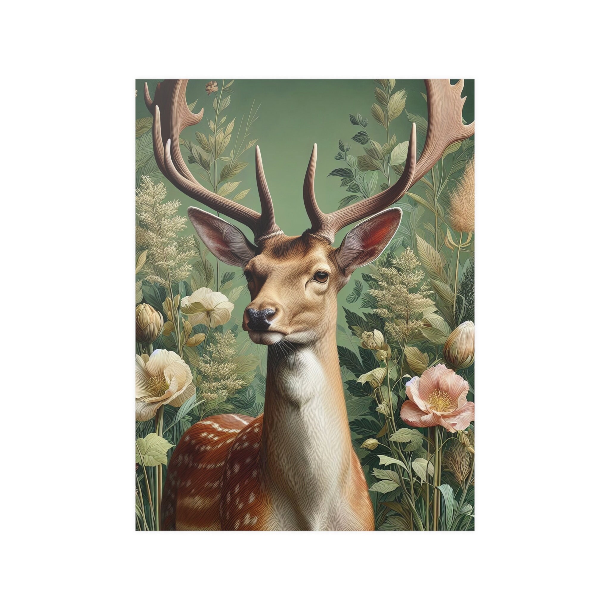 Red Deer Poster 210gsm William Morris Inspired Animal Art Vintage Style ...
