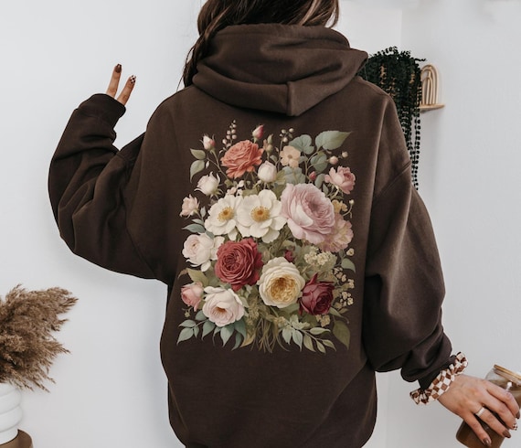 Roses and Wildflowers Hoodie Retro Floral Hooded Sweatshirt