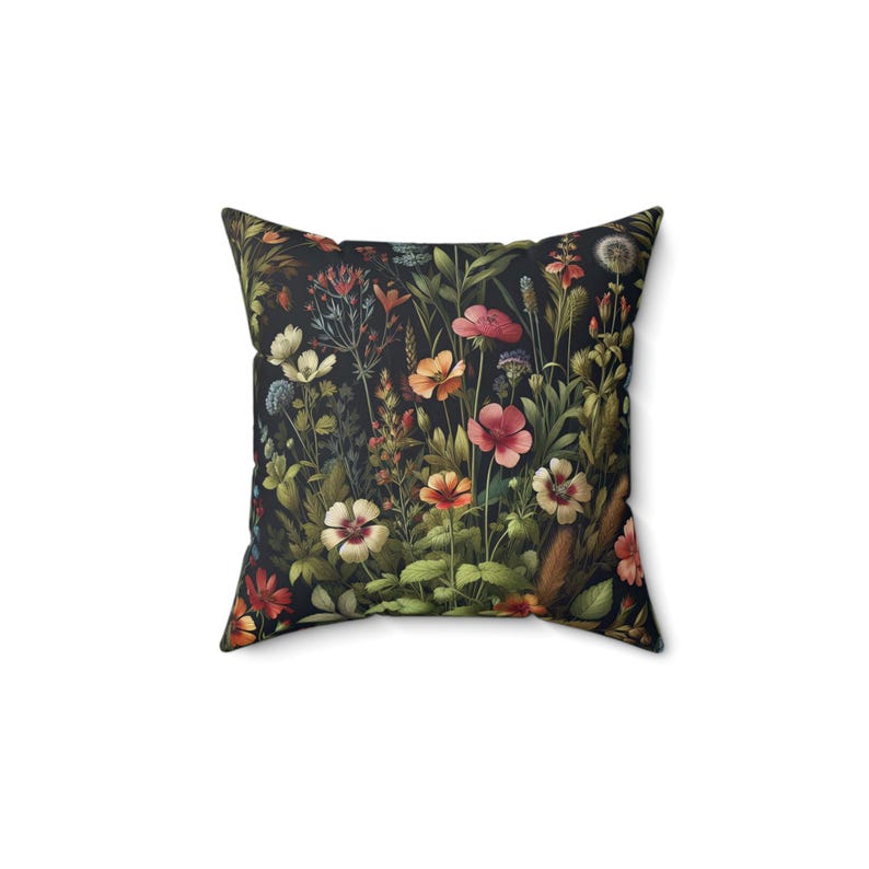 Coussin botanique foncé Fleurs sauvages Coussin Cottagecore Coussin vintage Style floral Fleurs maussades Décoration d'intérieur Cadeau INSERT INCLUS image 4