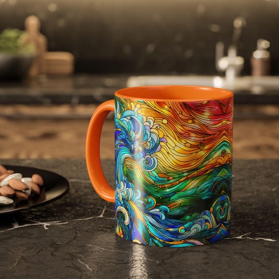 Vibrant Ocean Wave Mug Stained Glass Effect Colorful Accent Coffee Tea Cup  for Sea Lovers Abstract Art Mothers Day Gift Bohemian Decor Mug - Etsy