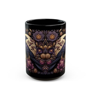 Floral Raven Black Coffee Mug - William Morris Inspired Goth Crow Art Mug, Dark Academia Bird Kitchen Decor image 11