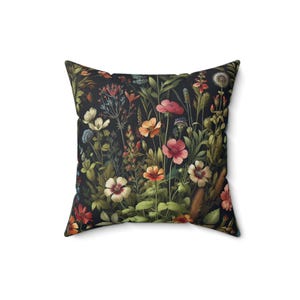 Coussin botanique foncé Fleurs sauvages Coussin Cottagecore Coussin vintage Style floral Fleurs maussades Décoration d'intérieur Cadeau INSERT INCLUS image 5