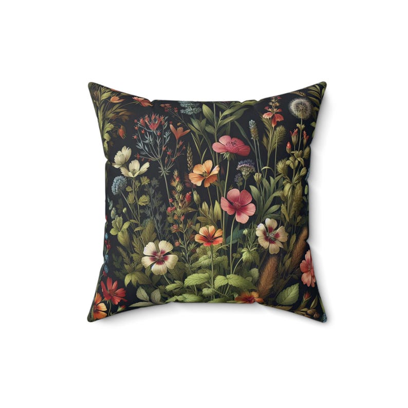 Coussin botanique foncé Fleurs sauvages Coussin Cottagecore Coussin vintage Style floral Fleurs maussades Décoration d'intérieur Cadeau INSERT INCLUS image 5