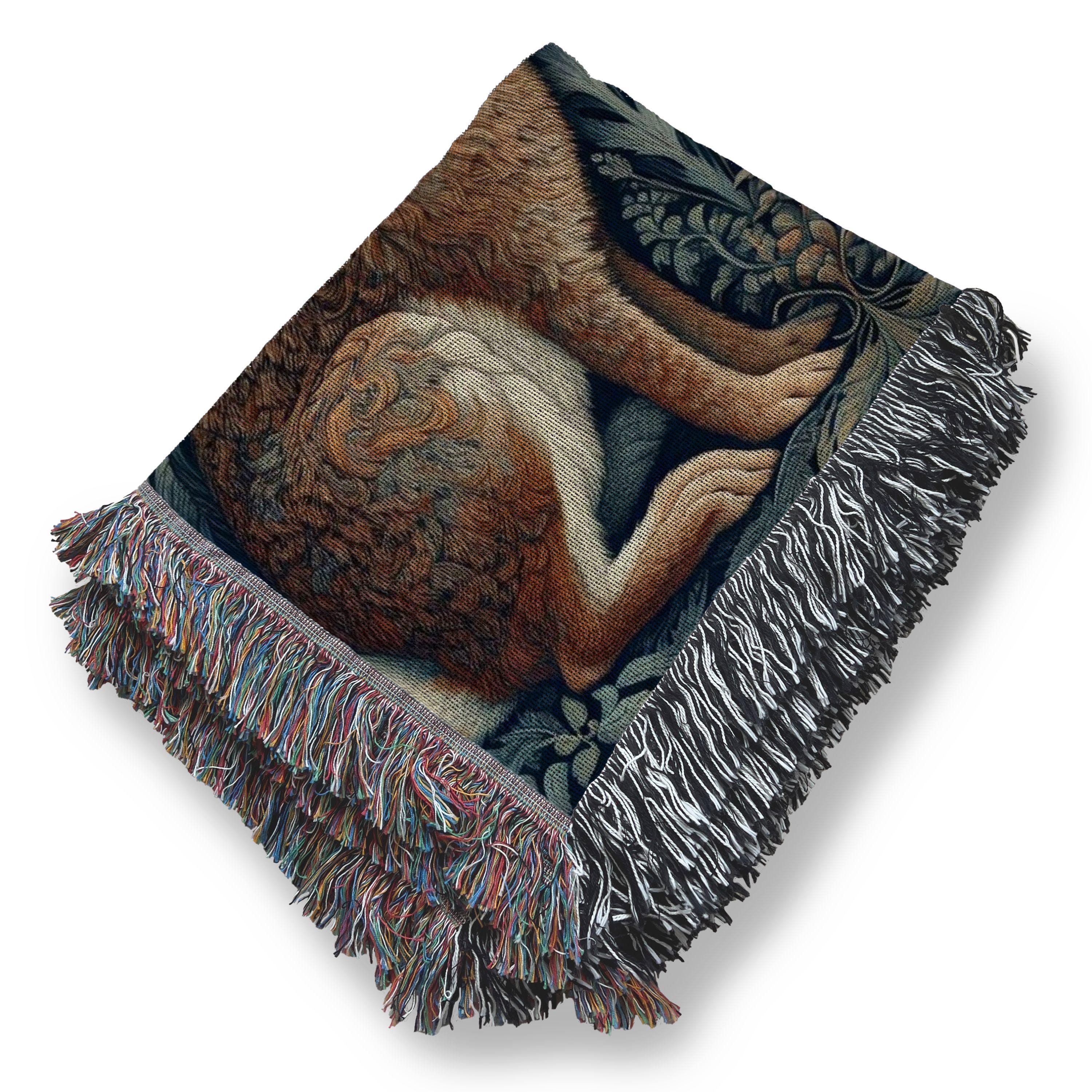 Two Rabbits Woven Blanket William Morris Inspired 100% Cotton