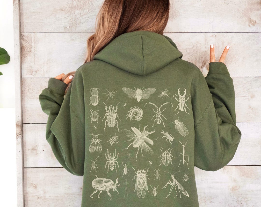 Vintage Insects Hoodie Entomology Hooded Sweatshirt Beetles Bugs