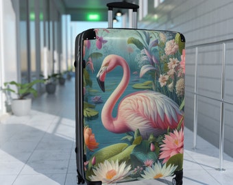 Flamingo und Wasserlilien Koffer Rollgepäck Hartschalenkoffer mit Rollen William Morris Vintage Bird Luxus Reisetasche Geschenk für Sie