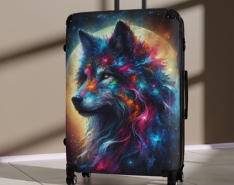Moon Wolf Suitcase Rolling Luggage Hard Shell Suitcase With Wheels Modern Art Wolf Painting Luxury Travel Bag Colorful Animal Gift for Him