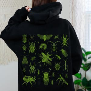 Vintage Insects Hoodie Entomology Hooded Sweatshirt Beetles & Bugs Back Print Sweater Goblincore Unisex Hoodie Dark Academia Insect Pullover