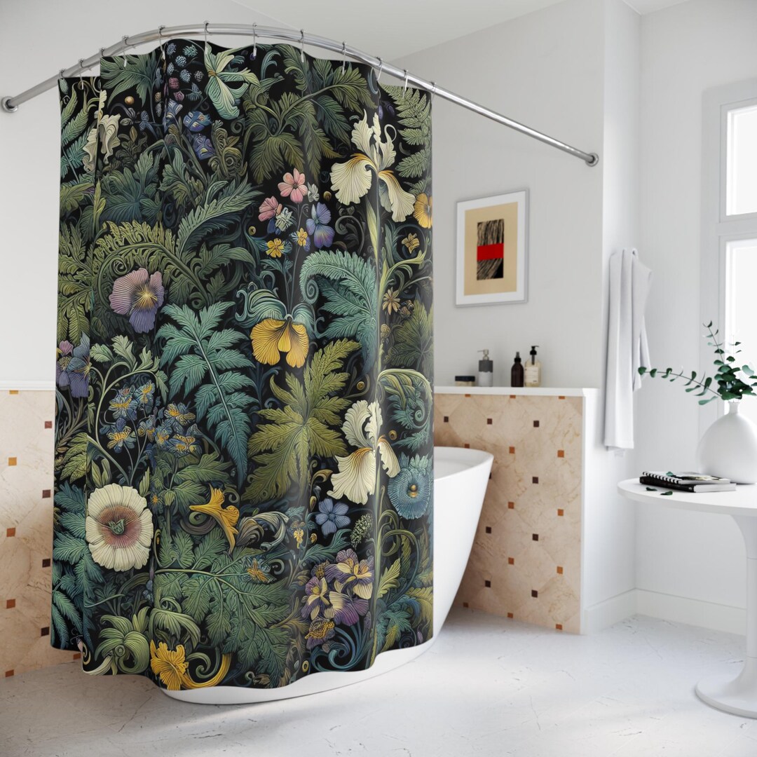Dark Cottagecore Shower Curtain William Morris Inspired Home Decor