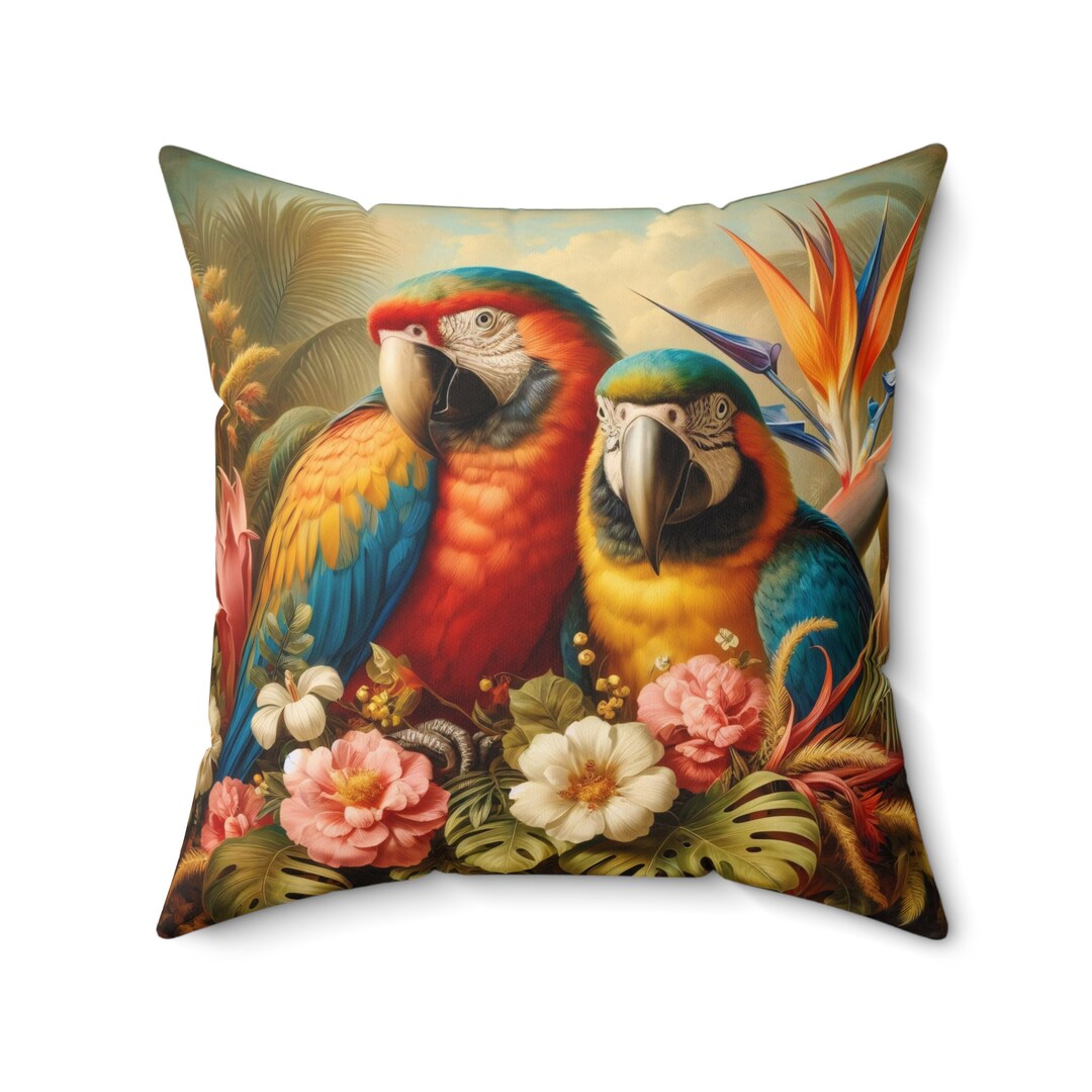 Macaw Parrots Pillow Tropical Birds Throw Cushion Botanical Pillow ...