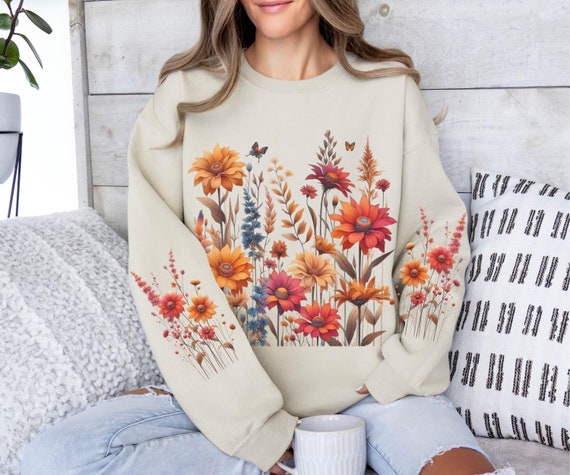 Herbst Blumen Sweatshirt Boho Cottagecore Floral Pullover Gedruckt
