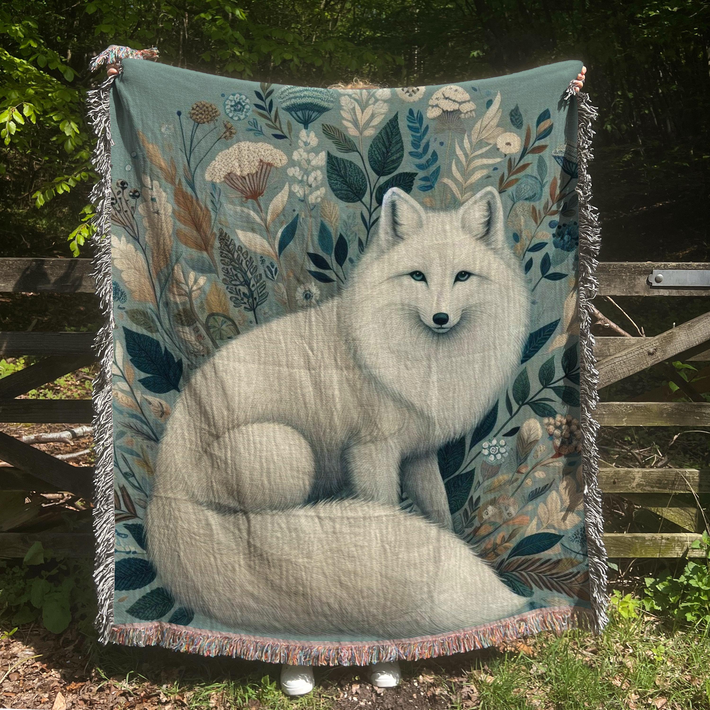 Arctic Fox Woven Blanket William Morris Inspired 100% Cotton Rug