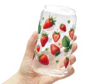 Sweet Strawberries Glass Jar With Lid and Straw Strawberry Tumbler Iced  Coffee Glass Cup Berries Sipper Glass 16oz Cute Drinkware Gift - Etsy