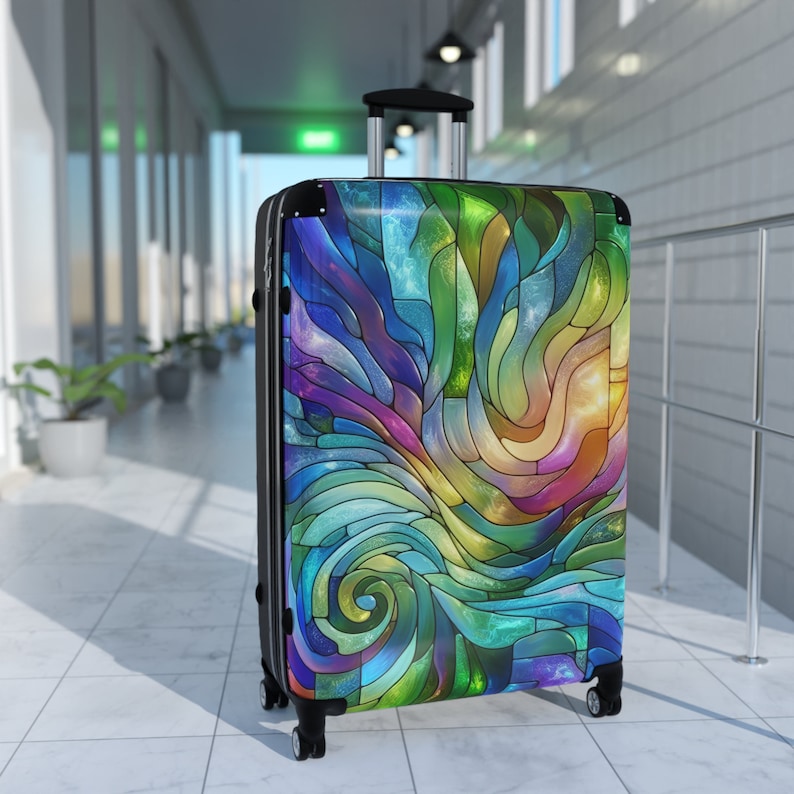 Rainbow Stained Glass Suitcase Rolling Luggage Hard Shell Suitcase With Wheels Colorful Abstract Art Suitcase Carry On Luggage Gift for Her image 10
