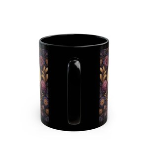 Floral Raven Black Coffee Mug - William Morris Inspired Goth Crow Art Mug, Dark Academia Bird Kitchen Decor image 4