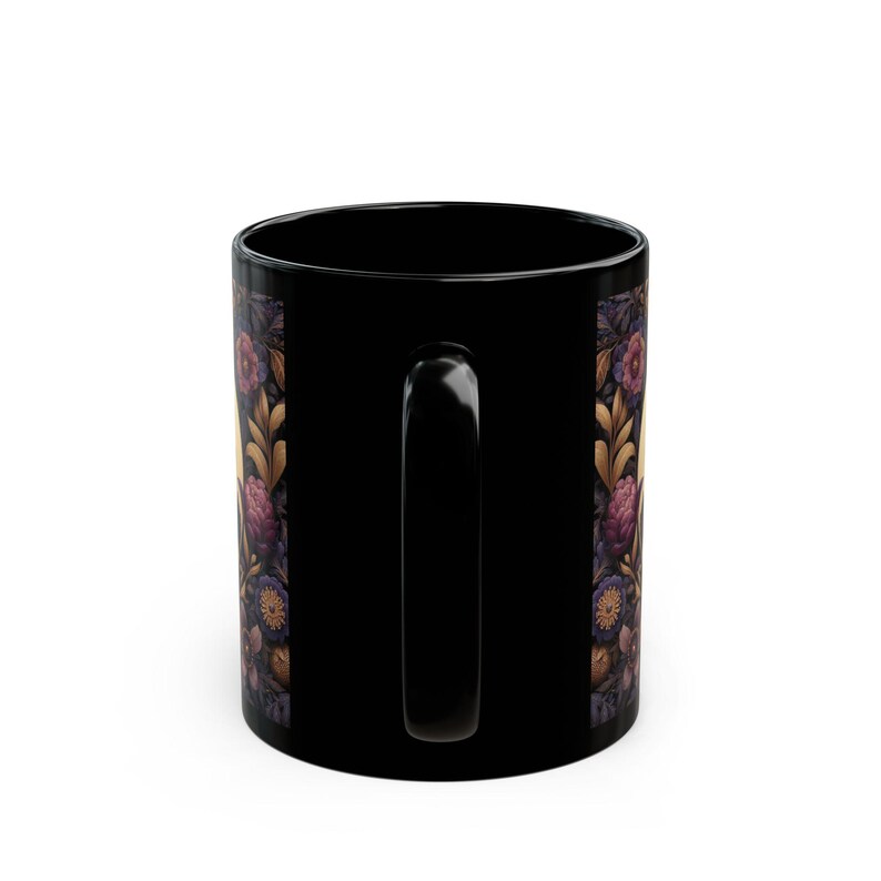 Floral Raven Black Coffee Mug - William Morris Inspired Goth Crow Art Mug, Dark Academia Bird Kitchen Decor image 4
