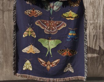 Kleurrijke motten geweven deken 100% katoenen vloerkleed vintage vlinder illustratie woondecoratie vlinder geweven plaid donker academia wandtapijt cadeau