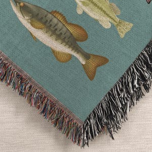 Fish Woven Blanket - 100% Cotton Rug Vintage Fish Art Cabin Decor, Fisherman Aesthetic Picnic Throw, Trout Wall Tapestry Fisherman Gift image 10