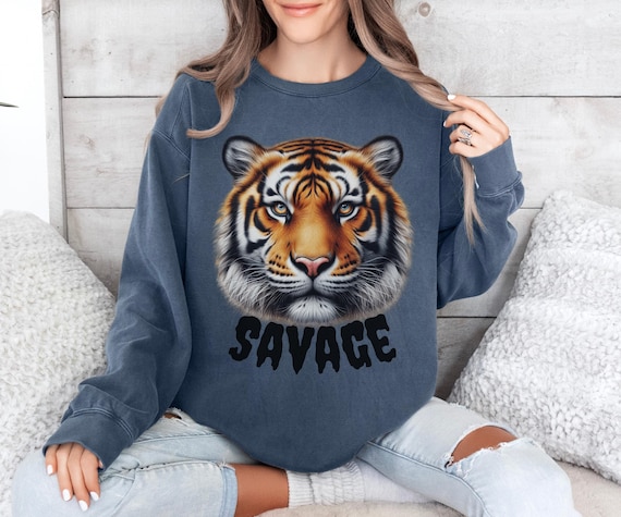 Blue Pullover Tiger Tiger Sweatshirt Tiger Face Sweater Savage