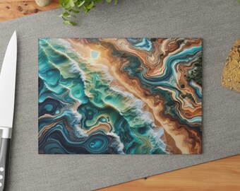 Tabla De Cortar De Vidrio Tipo Mármol Amatista - 16x12 Pulgadas, Decorativa Y Práctica Para Cocina
