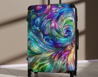 Stained Glass Effect Suitcase Rolling Luggage Hard Shell Suitcase With Wheels Colorful Abstract Pattern Luxury Travel Bag Gift for Her Him